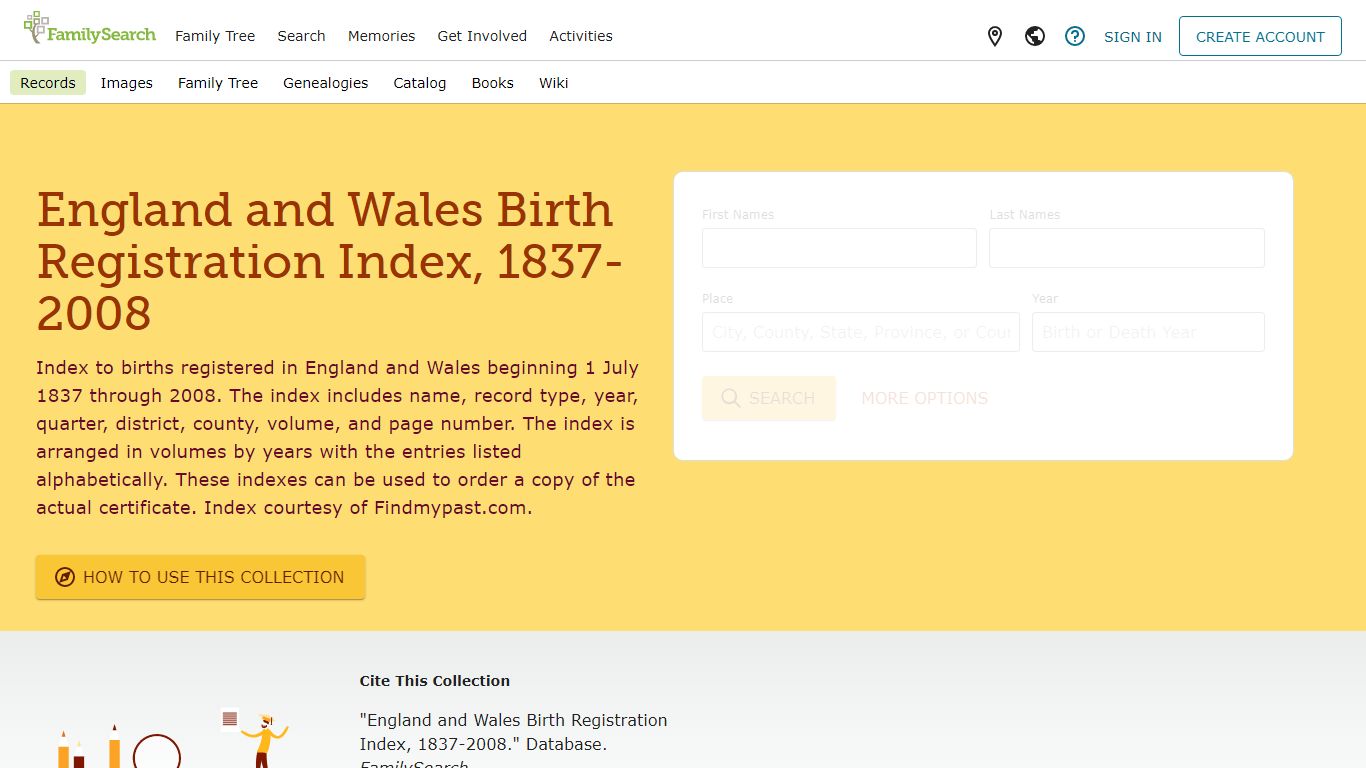 England and Wales Birth Registration Index, 1837-2008