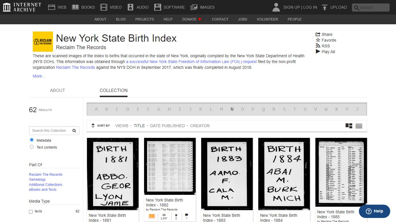 New York State Birth Index : Free Texts - Internet Archive